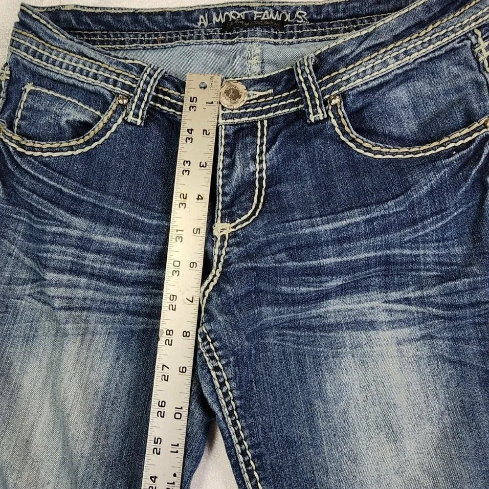 Almost Famous‎ Skinny Jeans Blue Womens Size 9 Thick Stitch Rhinestone Wing Y2K